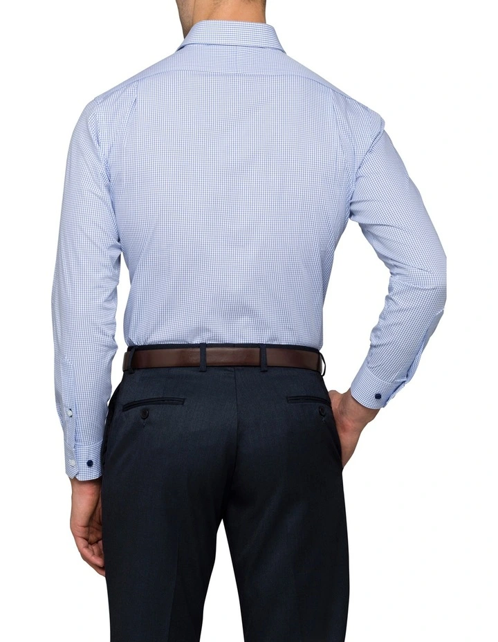 Euro Check Long Sleeve Business Shirt in Blue