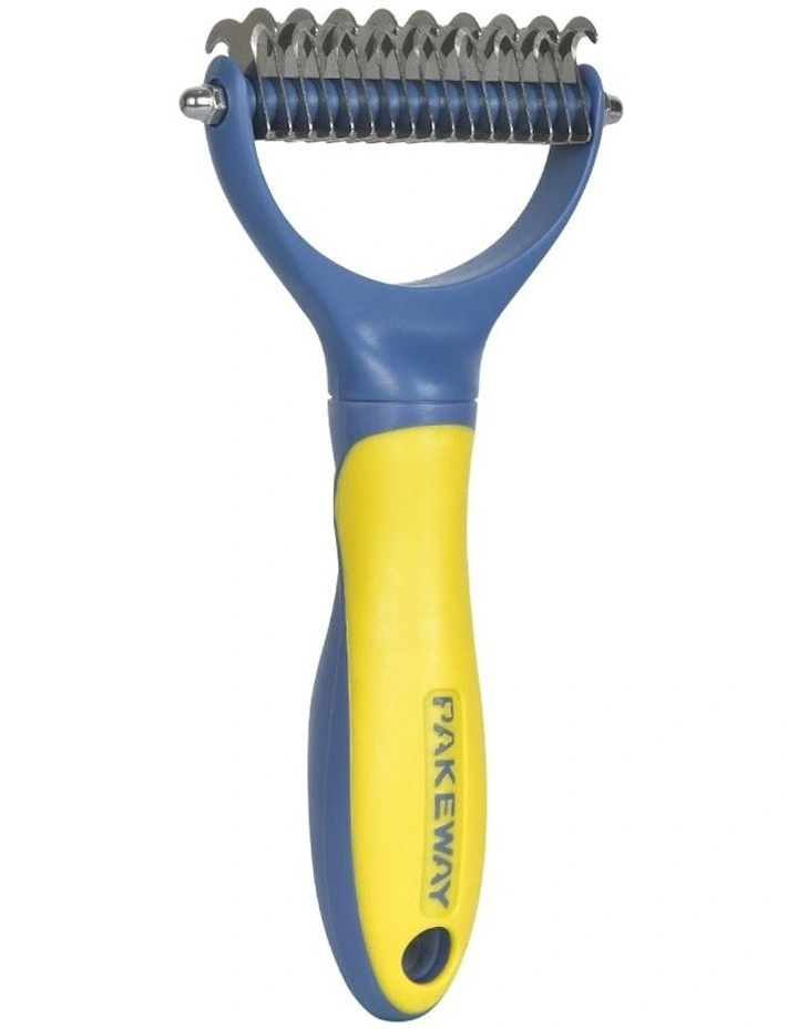 T10 Dual Head Dematting Rake Pet Grooming Comb in Blue/Yellow