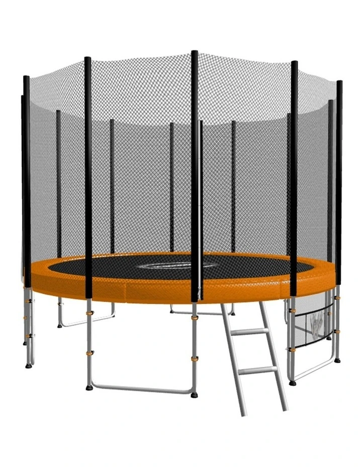 8ft Round Spring Trampoline with Net, Pad, and Ladder Orange