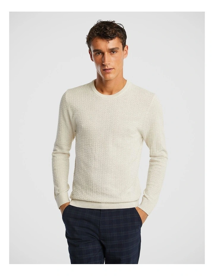 Theo Textured Crew Knit Sweater in Oatmeal Marle