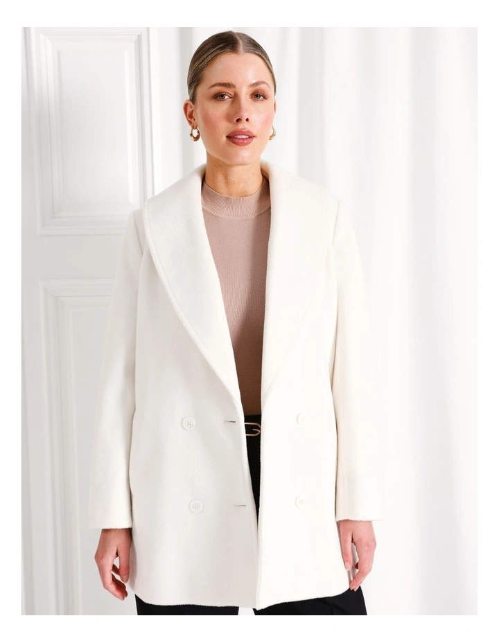 Brushed Shawl Collar Coat in White