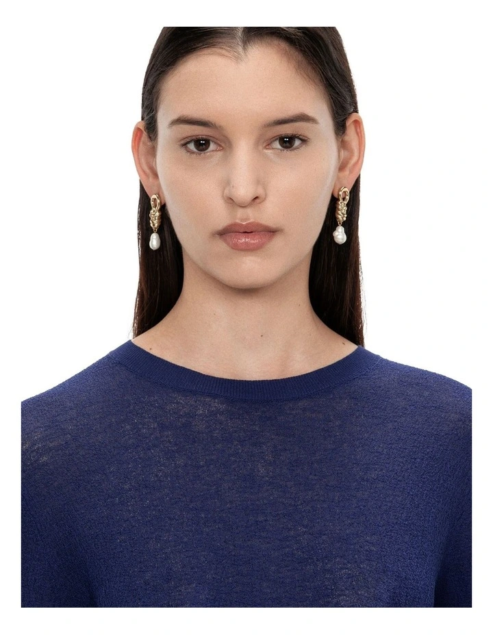 Knotted Pearl Drop Earring in Gold