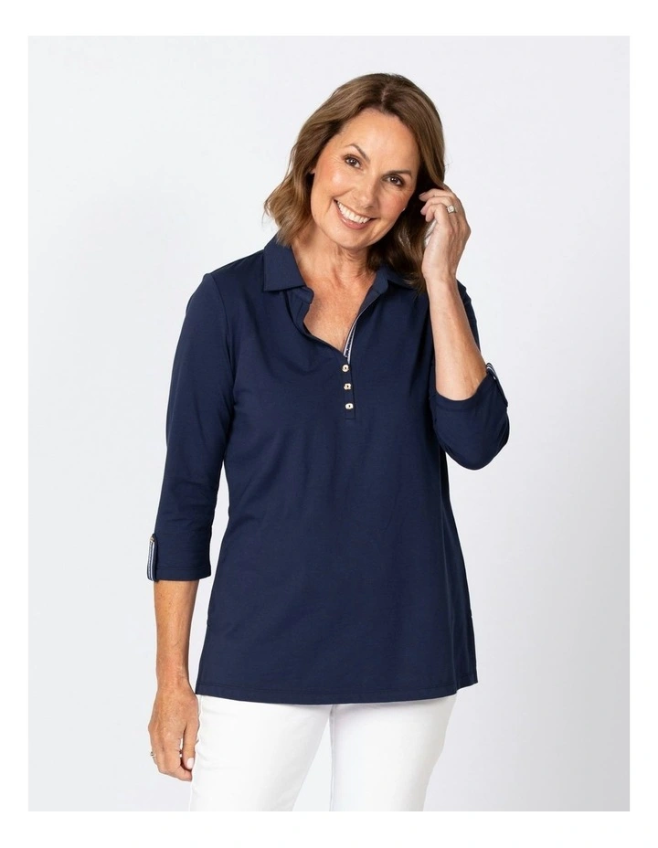 Kingston 3/4 Sleeve Polo Shirt in Navy