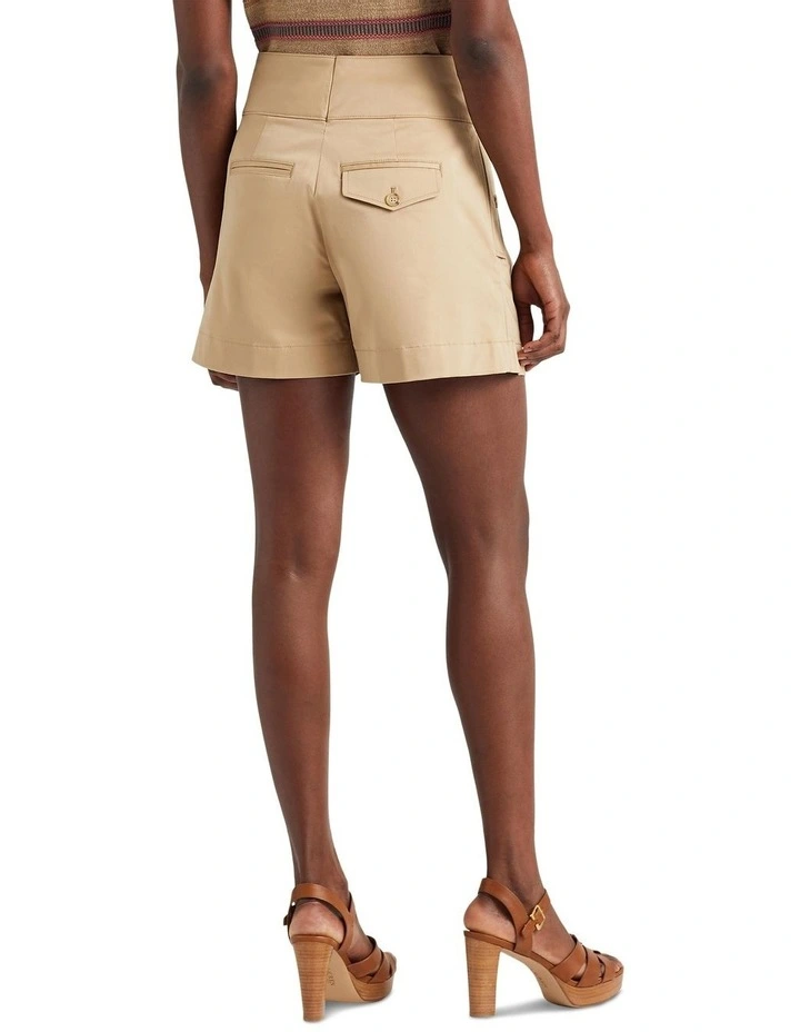 Buckle-Trim Sateen Short in Beige