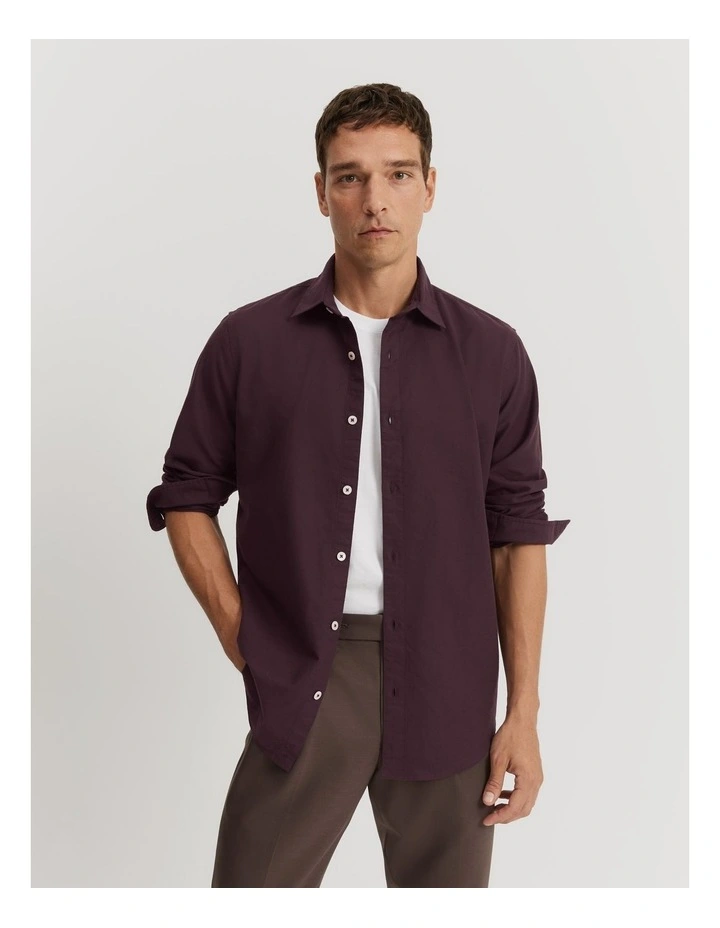 Regular Fit Australian Good Earth Cotton Brushed Twill Shirt in Eggplant