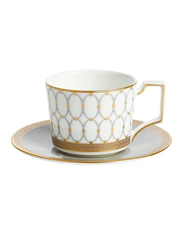 Renaissance Grey Espresso Cup & Saucer in White/Gold