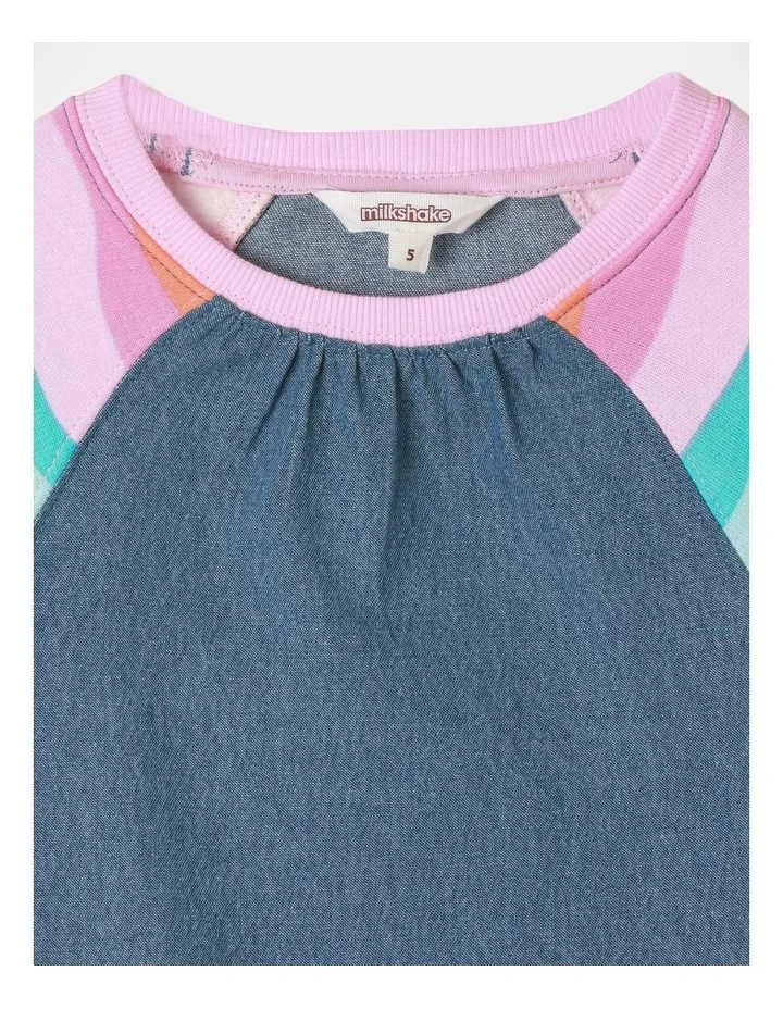 Rainbow Sleeve Chambray Dress (3-8 Years) in Denim