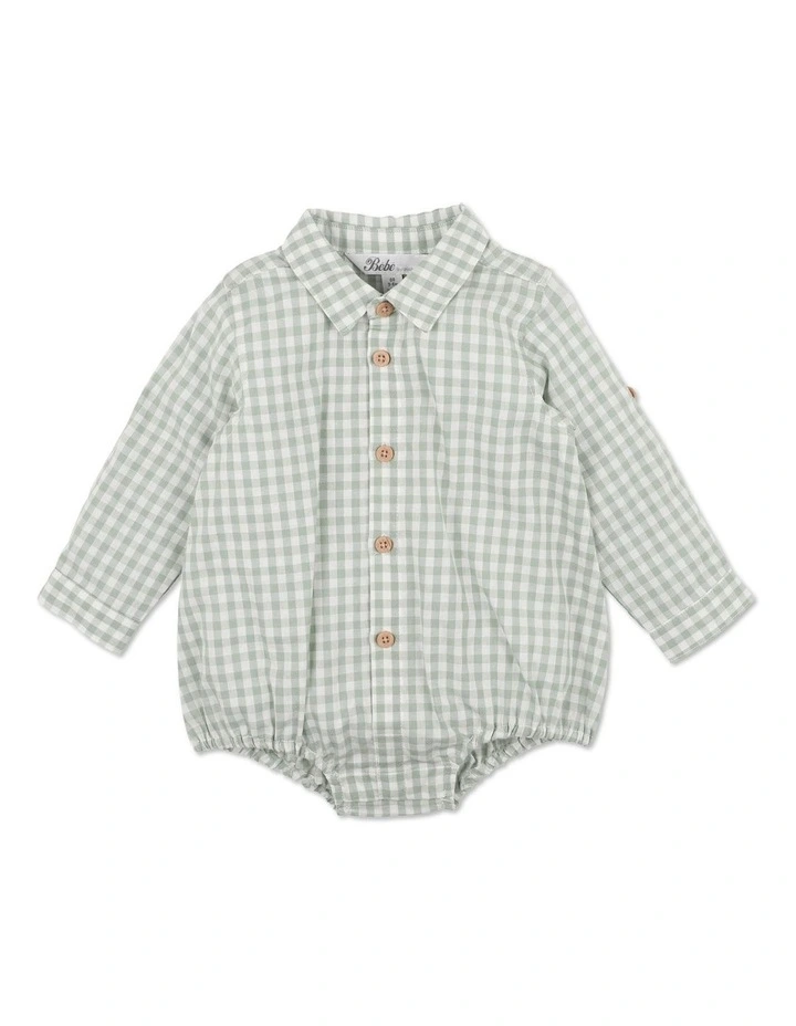 Jude Gingham Shirt Bodysuit in Fern