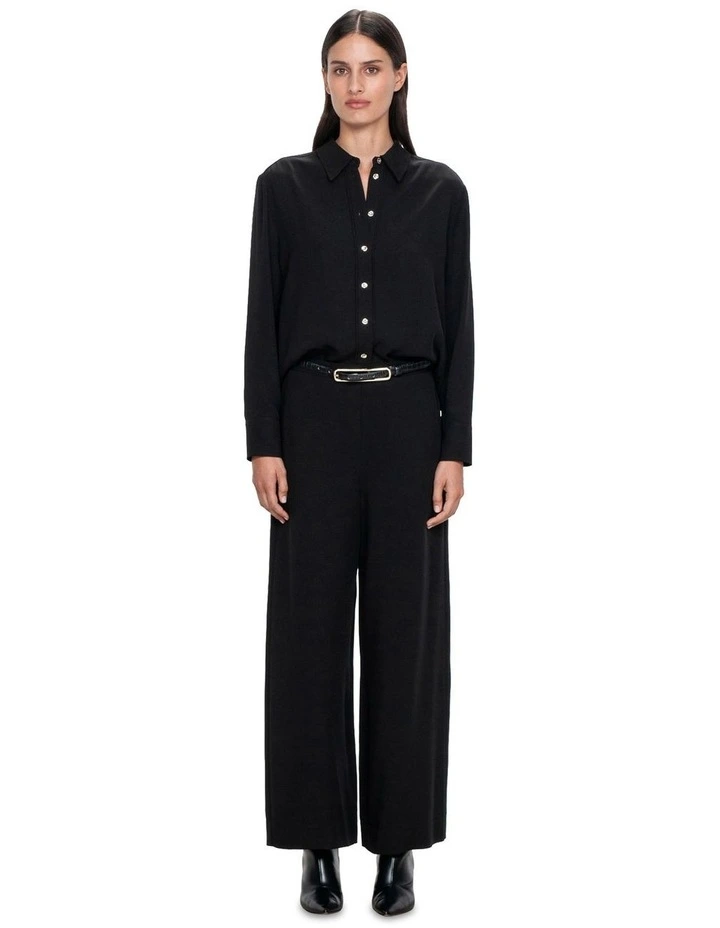 European Twill Wide Leg Pant in Black