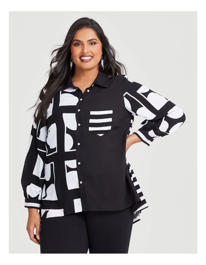Bamboo Mood Geo Stripe Shirt in Black/White
