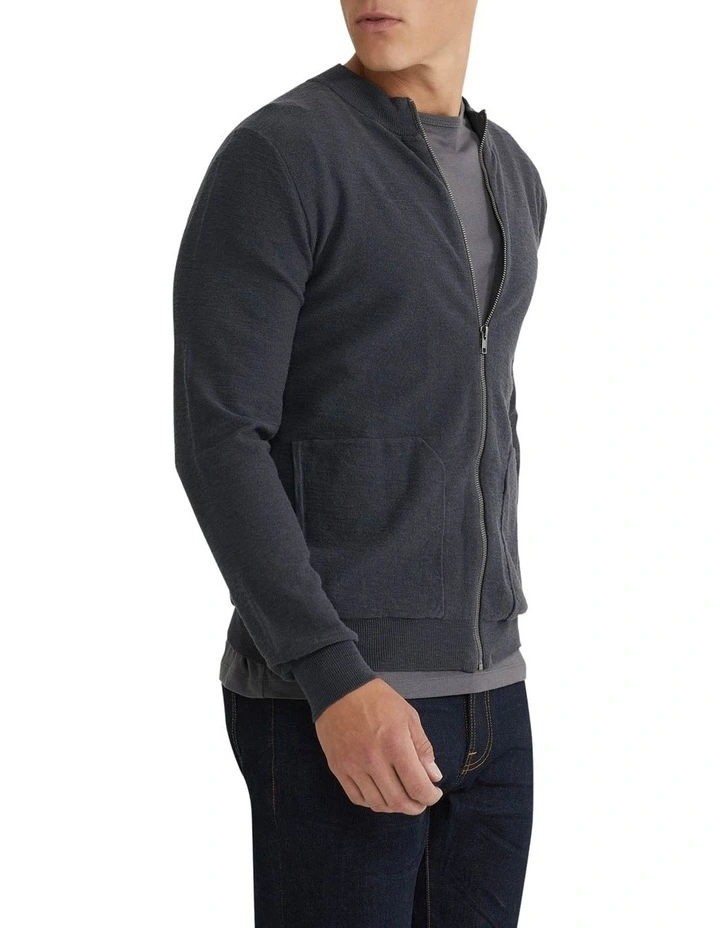 Ryan Cotton Blend Knit Zip Top in Grey