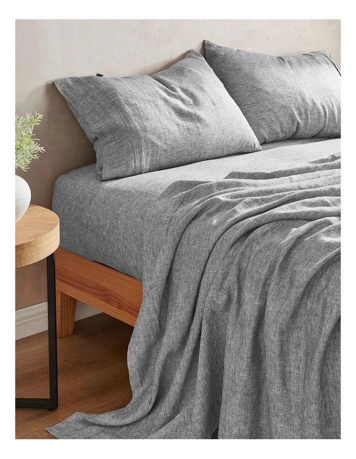Classic Pinstripe Linen Sheet Set with Pinstripe in Black/White