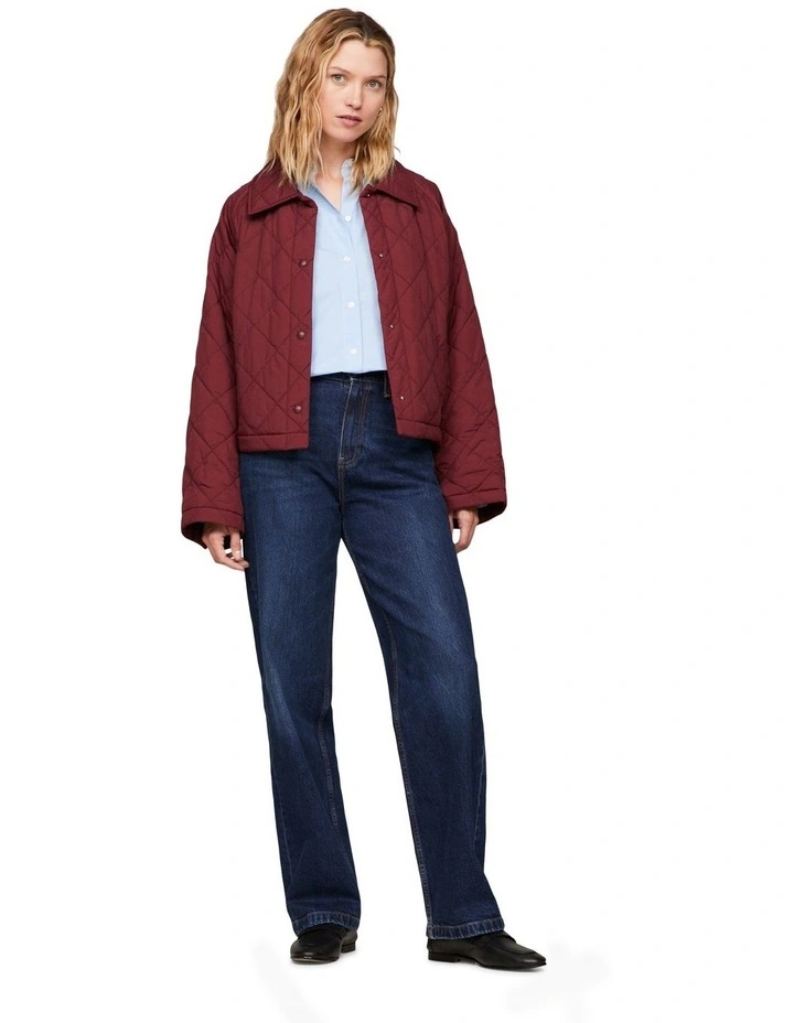 Quilted Low Padded Short Jacket in Deep Rouge