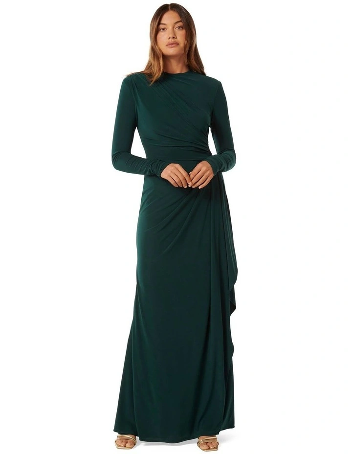Audrey Long Sleeves Maxi Dress in Green