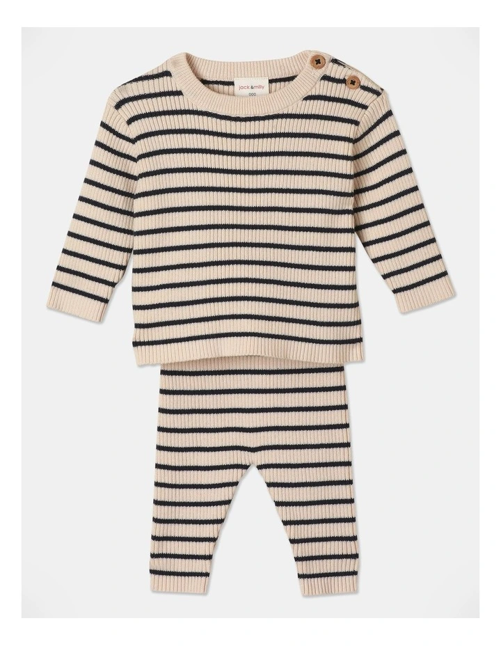 Peta Rib Stripe Top And Legging Set in Navy