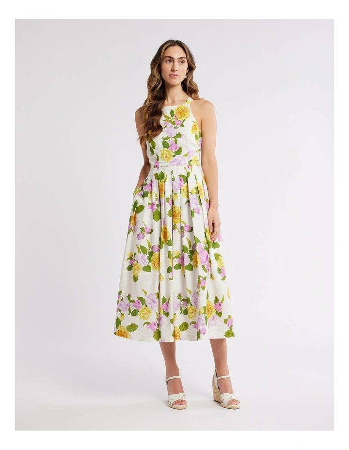 Rose Cascade Dress in Ivory/Multi