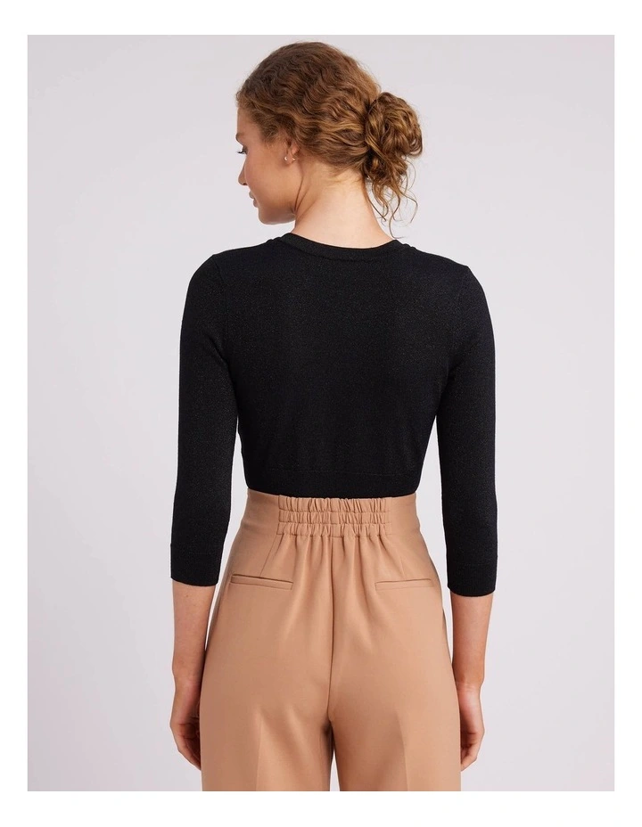 Cheese Shimmer 3/4 Sleeve Cardigans in Black