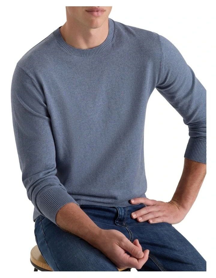 Callaway Cotton Cashmere Crew Knit in Denim Melange