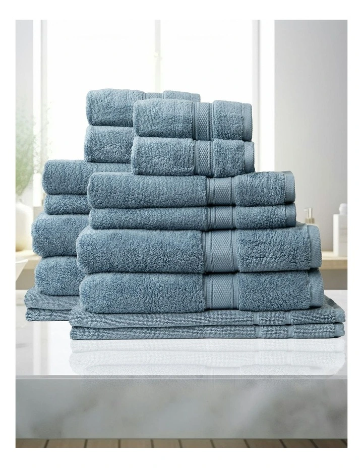 Zero Twist Luxury Plush Cotton Towel Set 16 Piece in Denim
