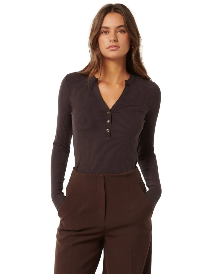 Julianna Henley Button front Top in Chocolate