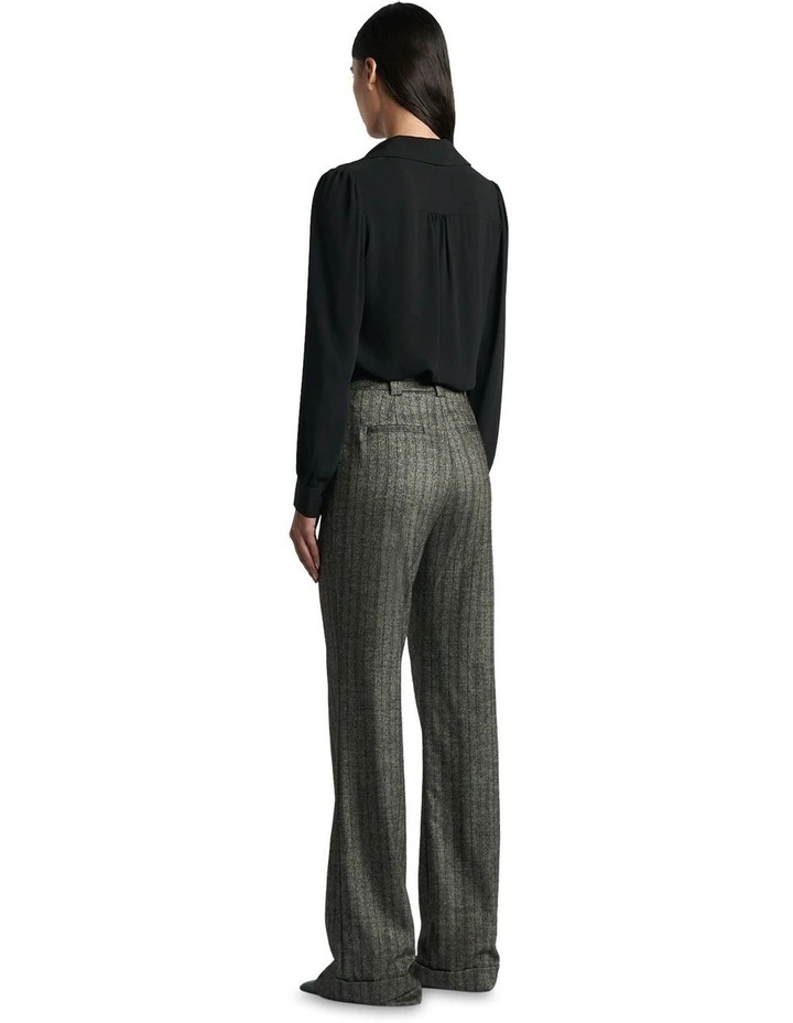 Herringbone Pinstripe Wide Leg Pant in Black