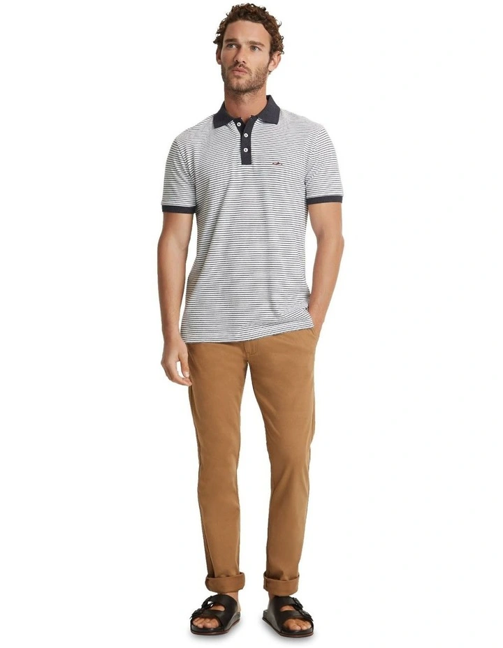 Mack Striped Organic Cotton Polo in Navy