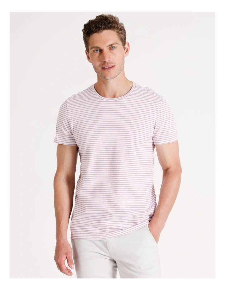 Ty Textured Stripe Short Sleeve Tee in Pink