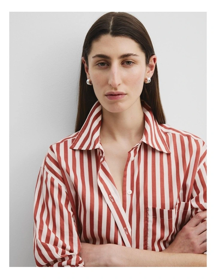 Long Sleeve Voile Shirt in Russet Stripe