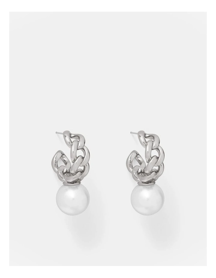 Galaxy Pearl Hoop Earrings in Silver