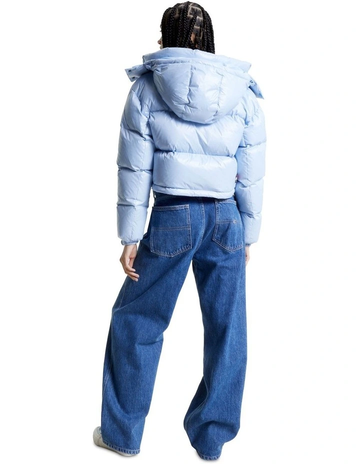 Recycled Cropped Down Alaska Puffer Jacket in Blue