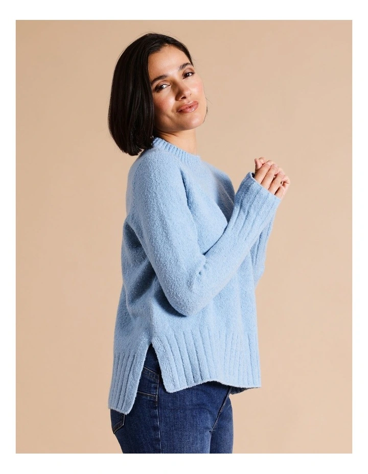 Boucle Jumper With Straight Hem And Side Splits In Antique Blue