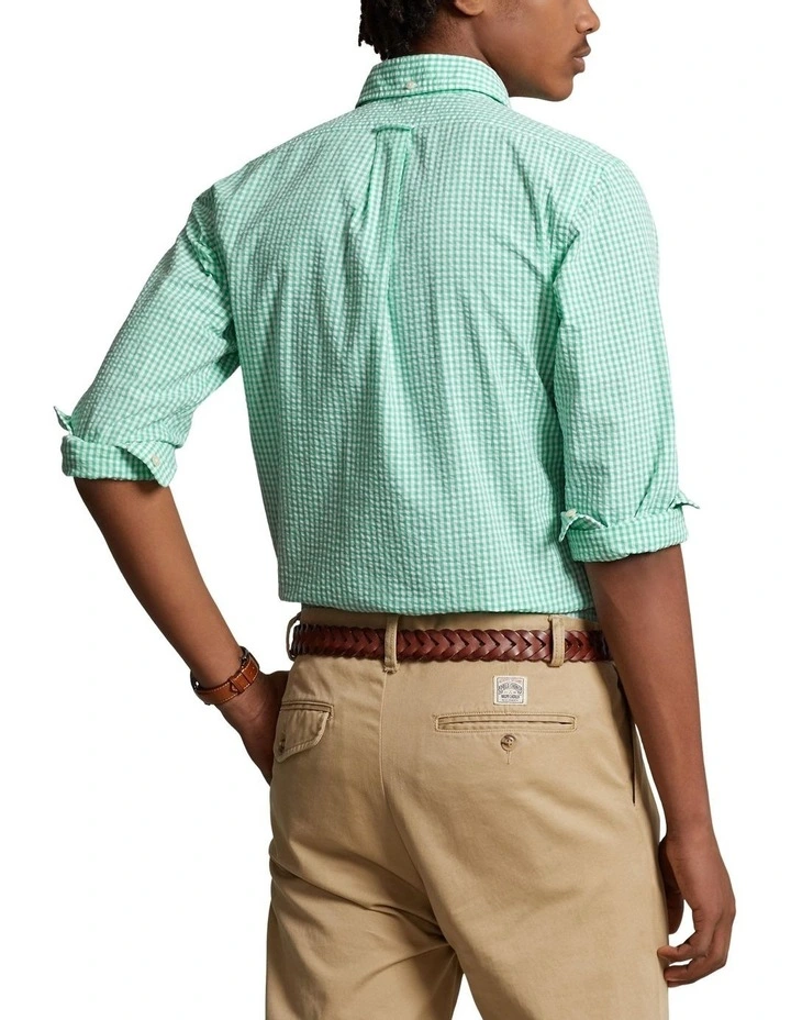 Classic Fit Gingham Seersucker Shirt in Green