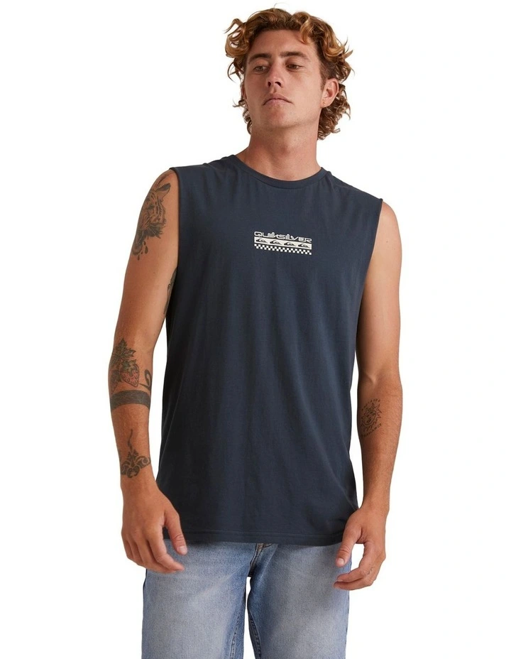 Omni Check Turn Sleeveless Muscle T-shirt in Midnight Navy