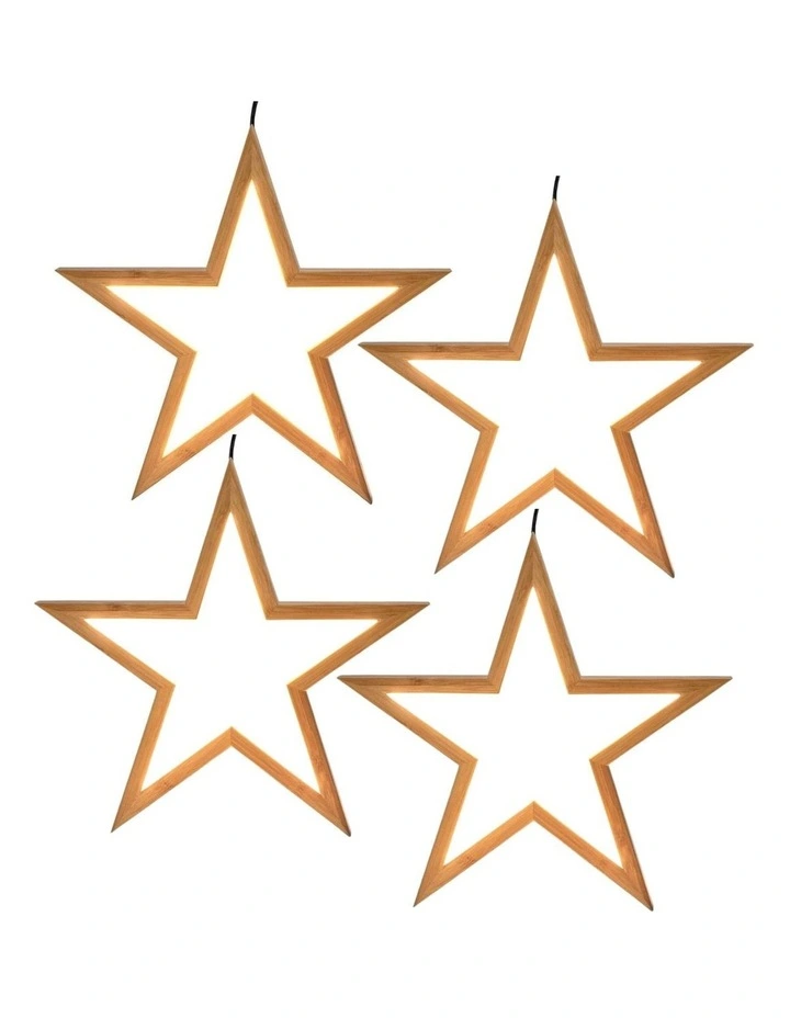 Large Bamboo Star LED Hanging Lights 4x in Natural