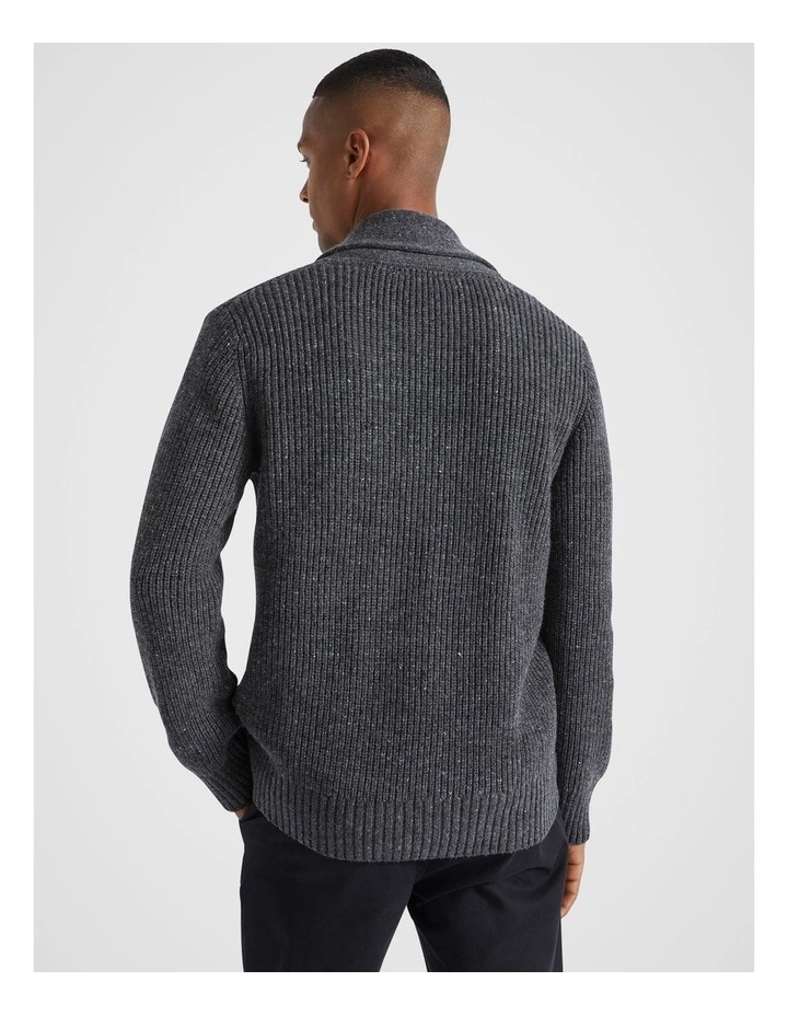 Shawl Neck Cardigan in Charcoal Marle