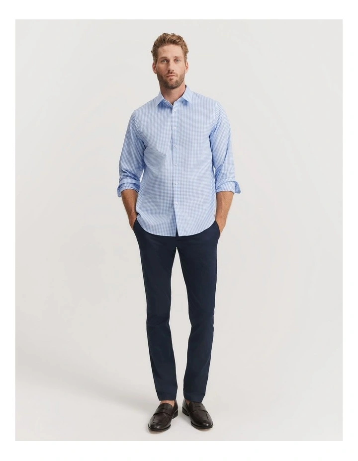 Regular Fit Gingham Travel Shirt in Pale Blue