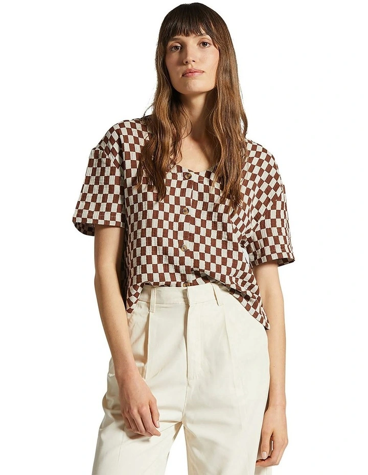Mykonos Small Check Short Sleeve Shirt in Sepia