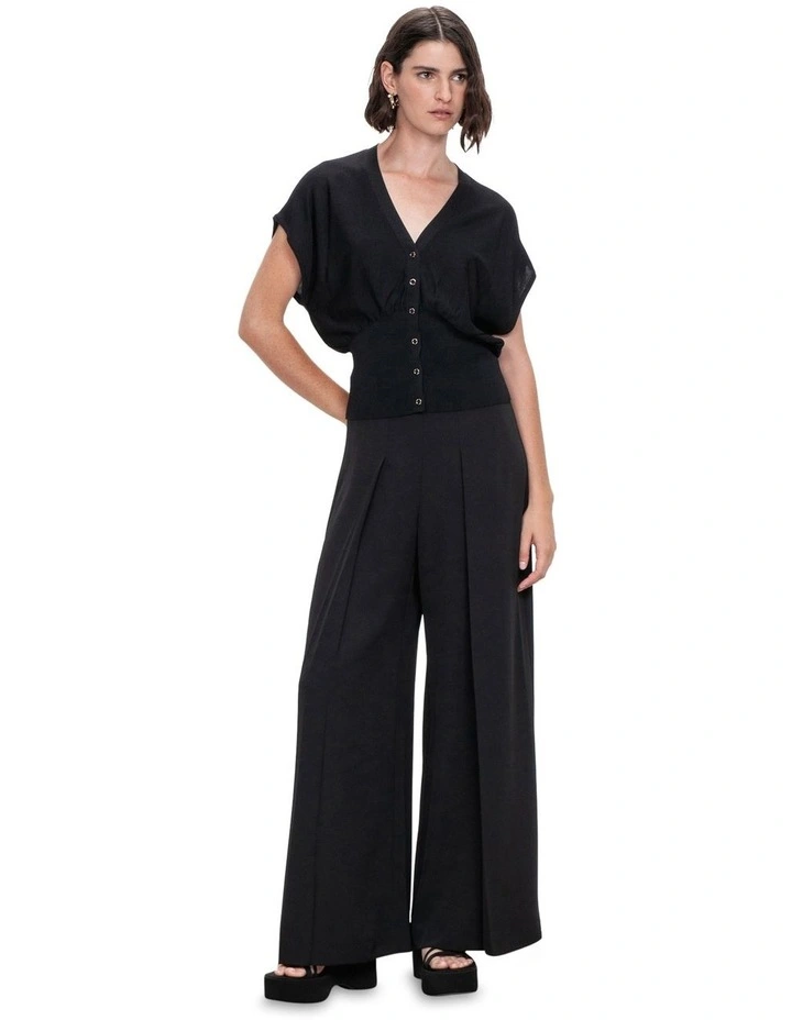 Draped Button Through Knit Cardigan in Black