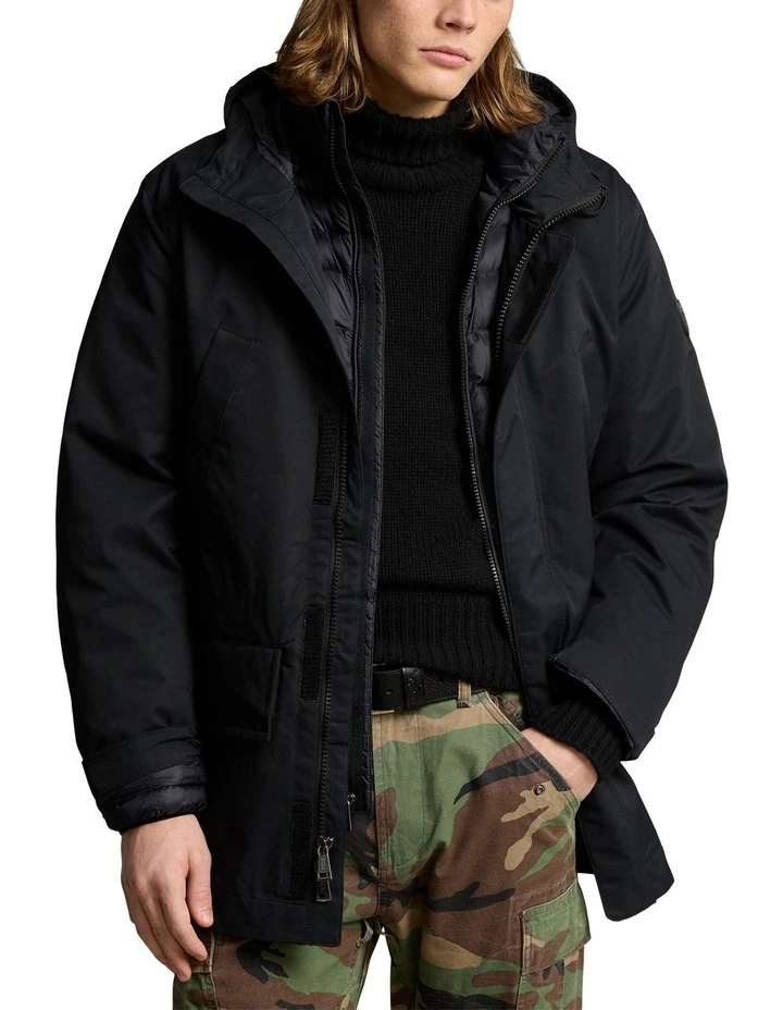 Twill Hooded Coat & Quilted Liner in Black