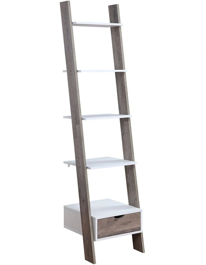 5 Shelf Ladder Shelf in White and Grey