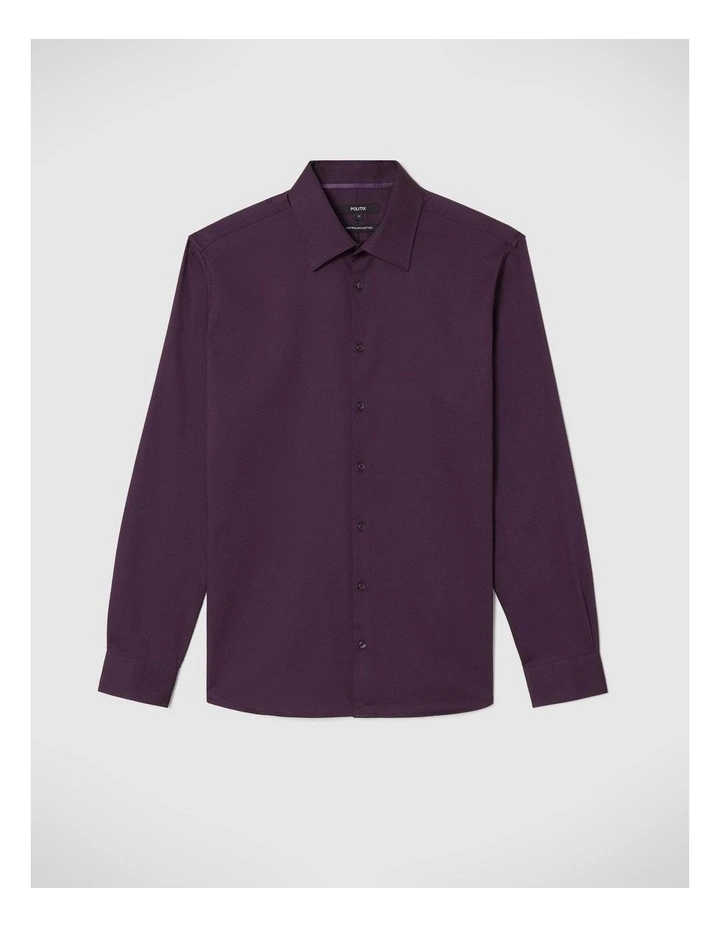 Herringbone Formal Long Sleeve Shirt in Plum