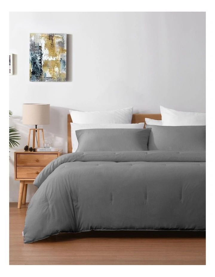 225TC Cotton Washed Comforter Set in Dark Grey