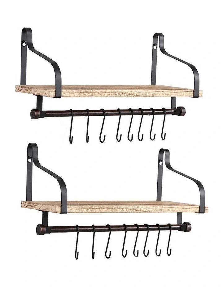 Floating Shelf Brackets Wall Shelves Mount 2 Pieces in Natural Wooden