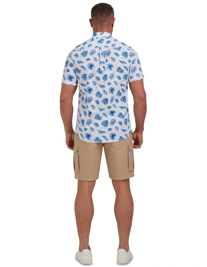 Tropical Leaf Cotton Poplin Shirt in White