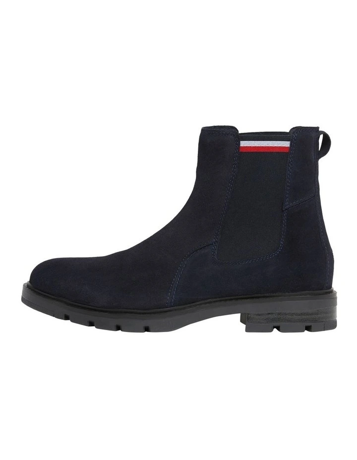 Signature Tape Suede Chelsea Ankle Boots in Navy Blue