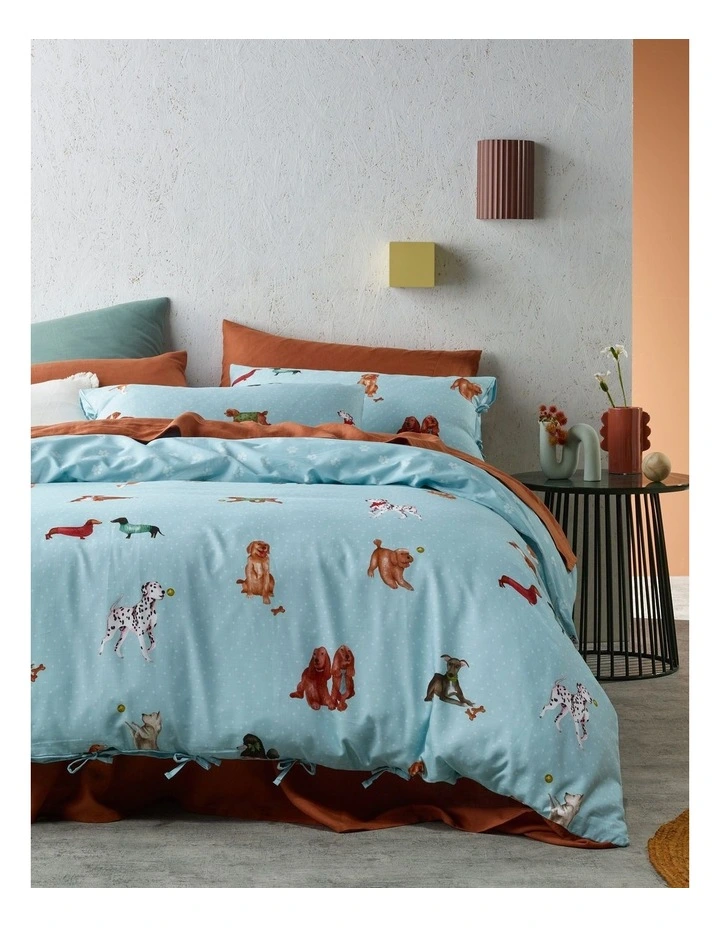 I Woof You Printed Cotton Quilt Cover Set in Blue