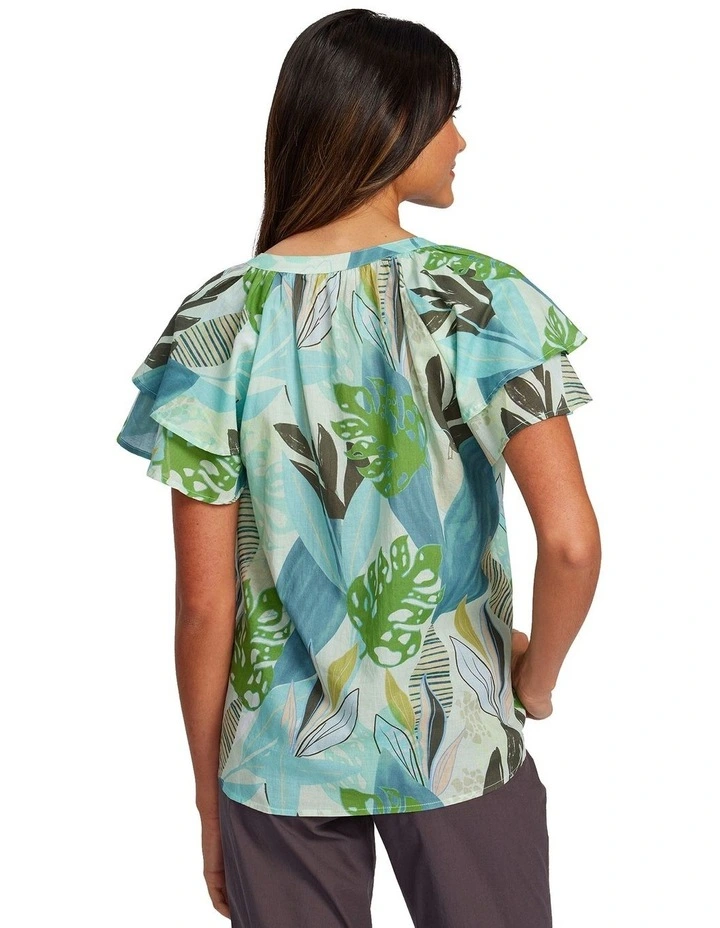 Ruffle Top in Palm Print