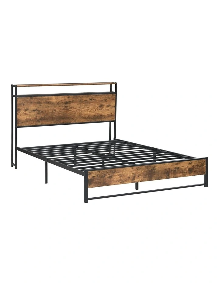 Heavy Duty Metal Queen Size Bed Frame in Rustic Dark Brown