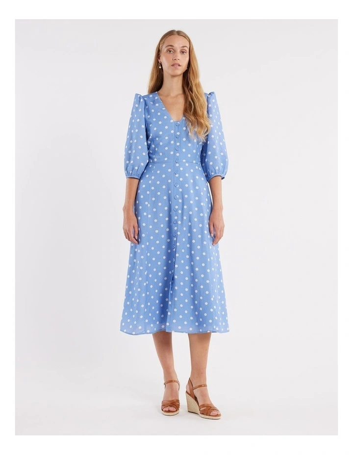 Domino Spot Dress in Blue/Ivory