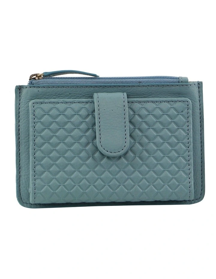 Diamond Pattern Emboss Leather Zip Wallet in Blue